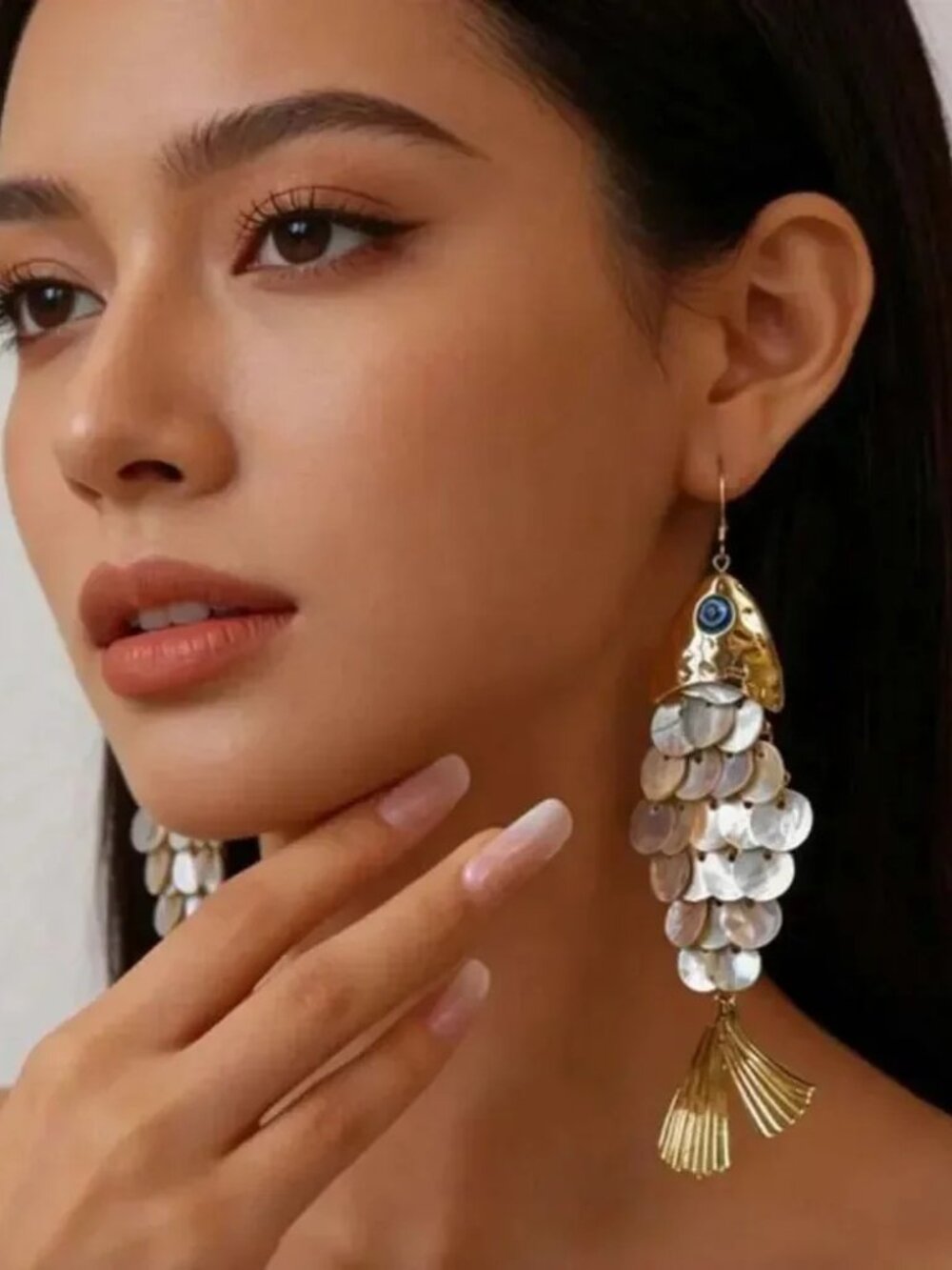 Gold and Silver Fish Scale Earrings R318